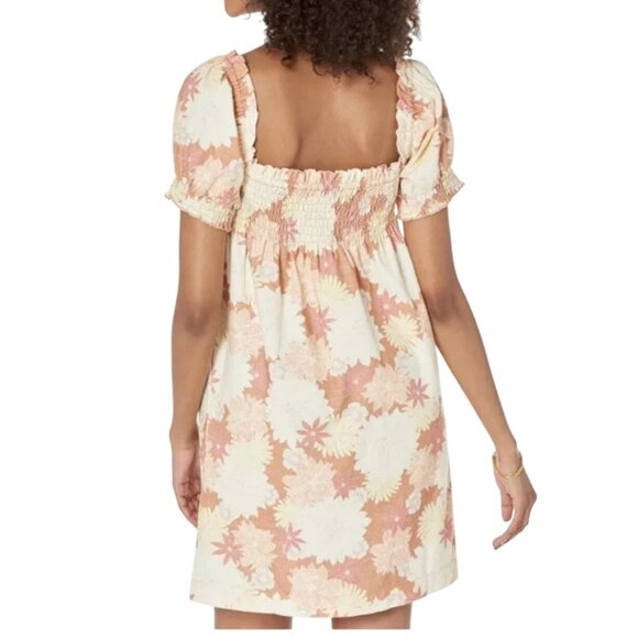 Faherty Coral Floral Organic Cotton Smocked Square-Neck Puff-Sleeve Dress Small - Picture 2 of 14